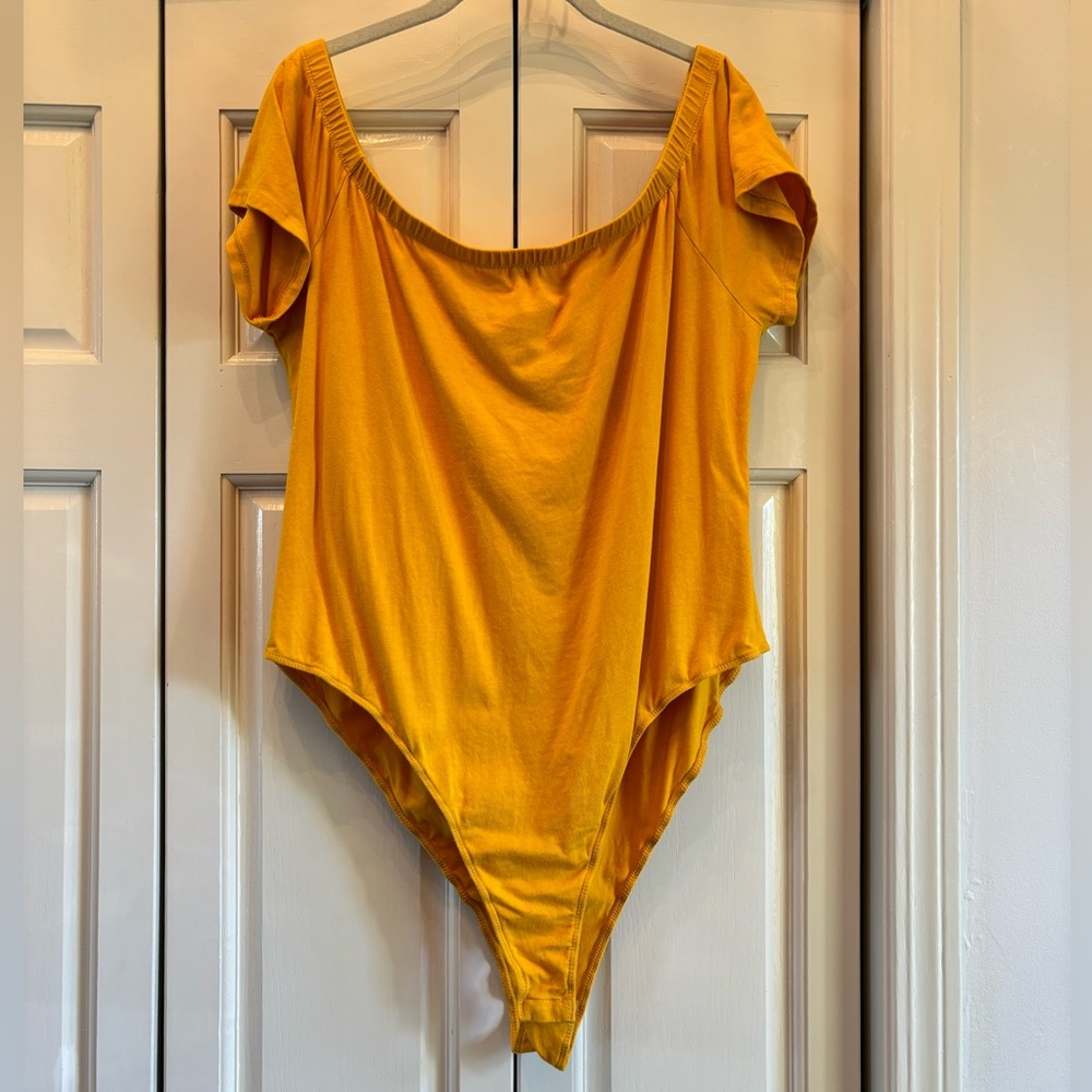Fashion Nova Autumn golden mustard off the shoulder bodysuit, 3X